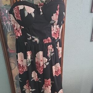 Band of Gypsies Black and Pink Strapless Dress